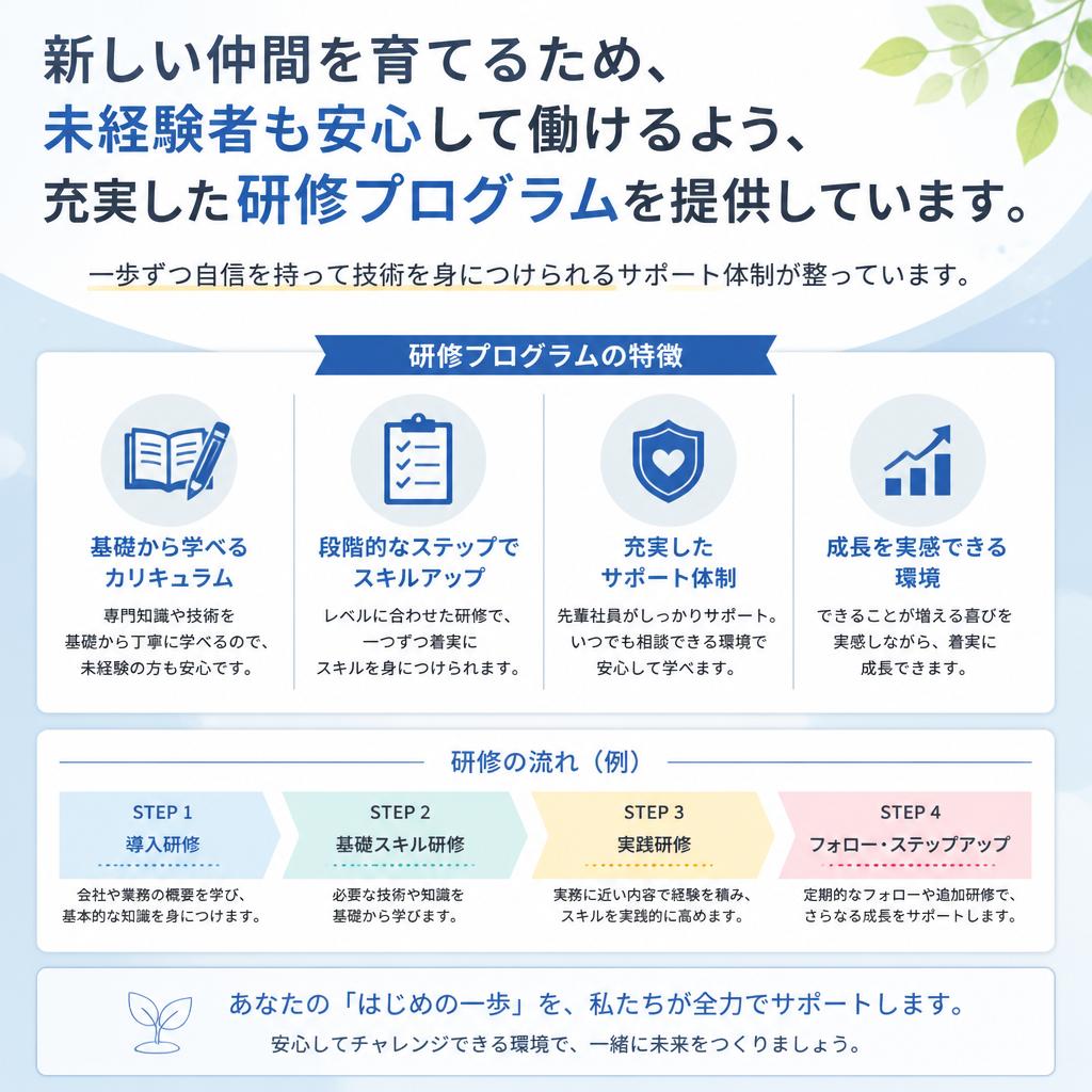 未経験者を育てる研修制度