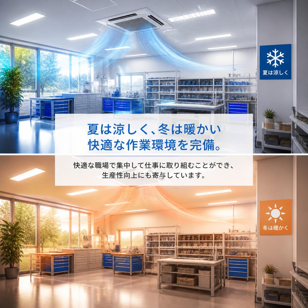 エアコン完備の快適な作業環境