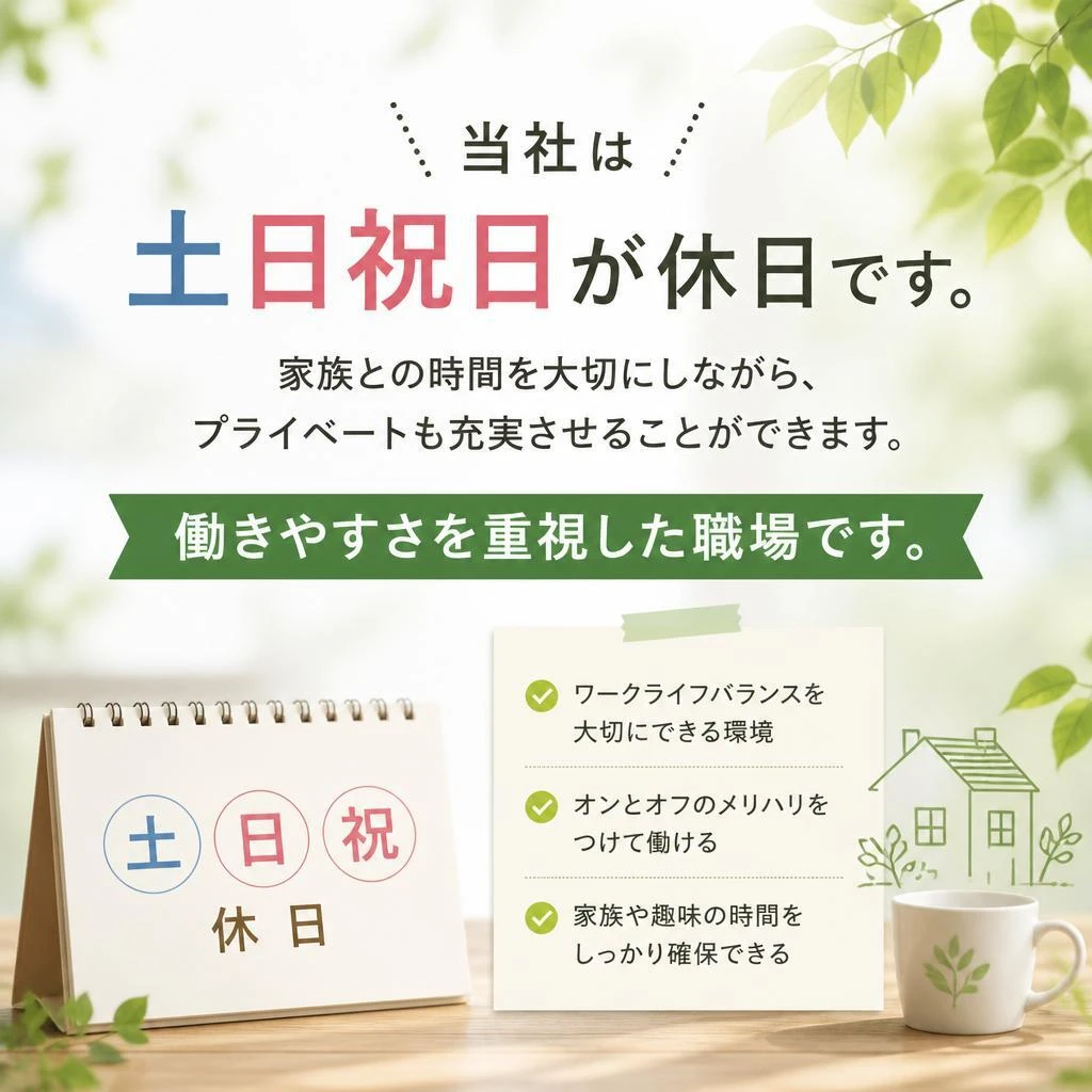土日休みでワークライフバランスも充実