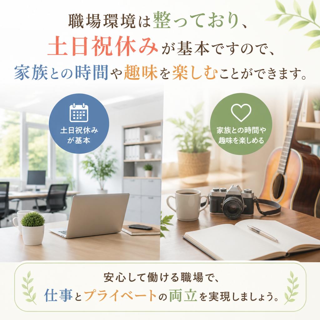 土日祝休みでプライベートも充実!