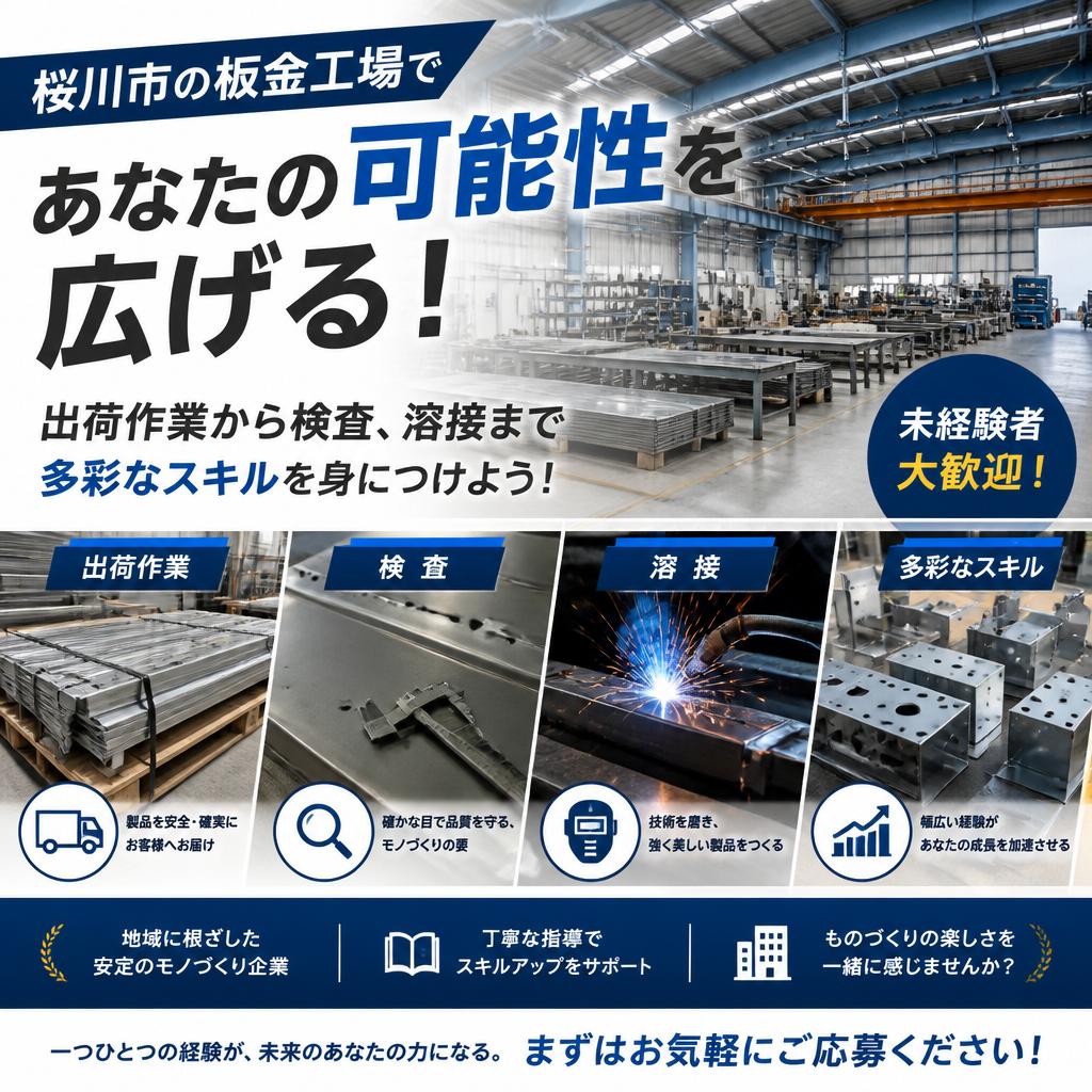 桜川市の板金工場であなたの可能性を広げる！出荷作業から検査、溶接まで多彩なスキルを身につけよう！