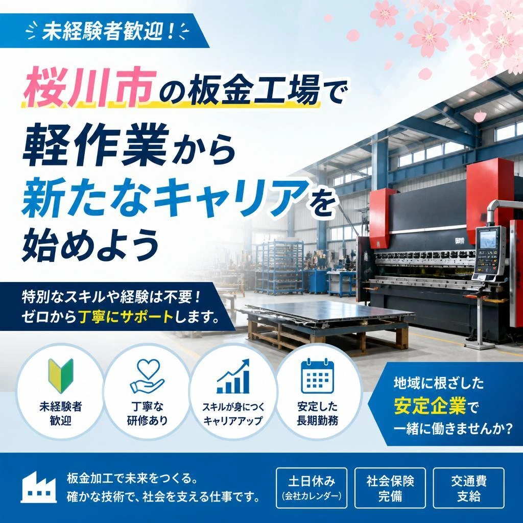 未経験者歓迎！桜川市の板金工場で軽作業から新たなキャリアを始めよう
