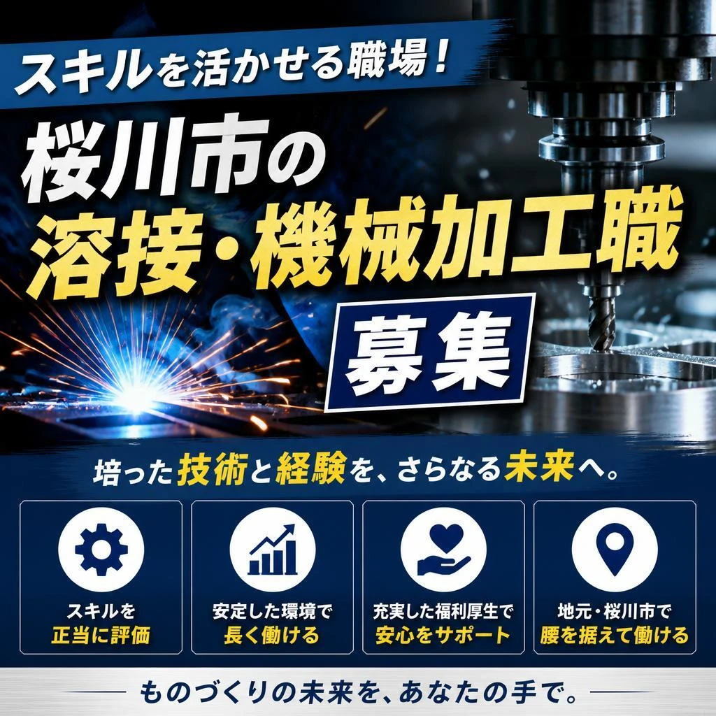 スキルを活かせる職場！桜川市の溶接・機械加工職募集