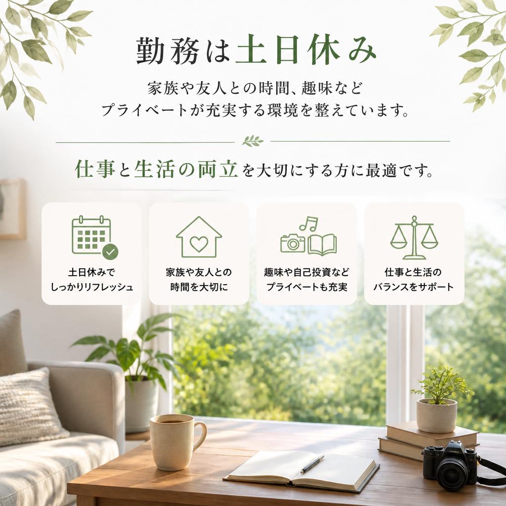 土日休みでプライベートも充実