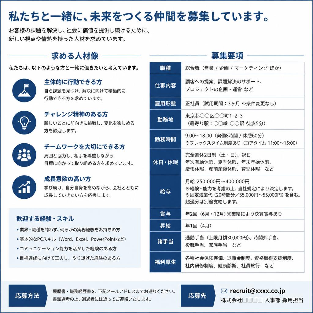 求める人材と勤務条件