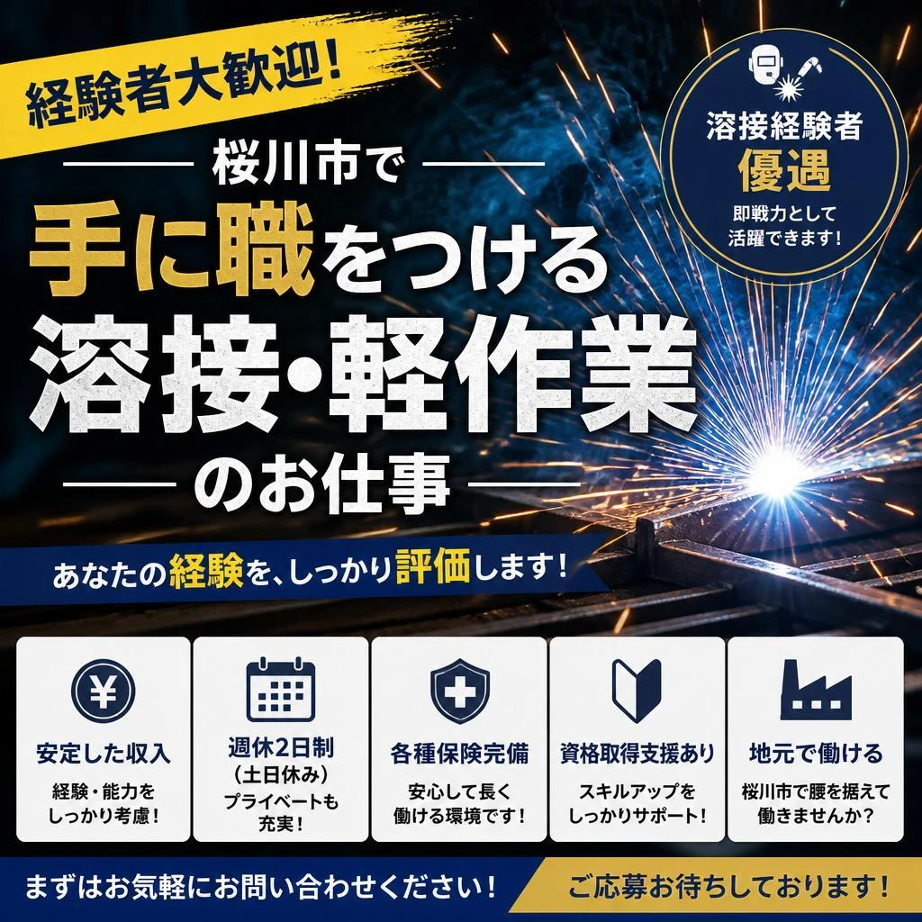 経験者大歓迎！桜川市で手に職をつける溶接・軽作業のお仕事