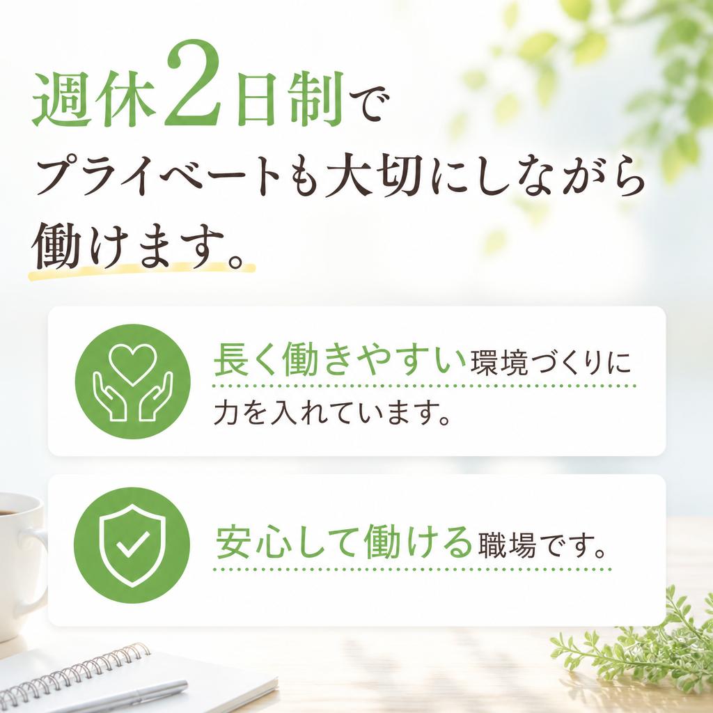 充実の福利厚生と働きやすい職場