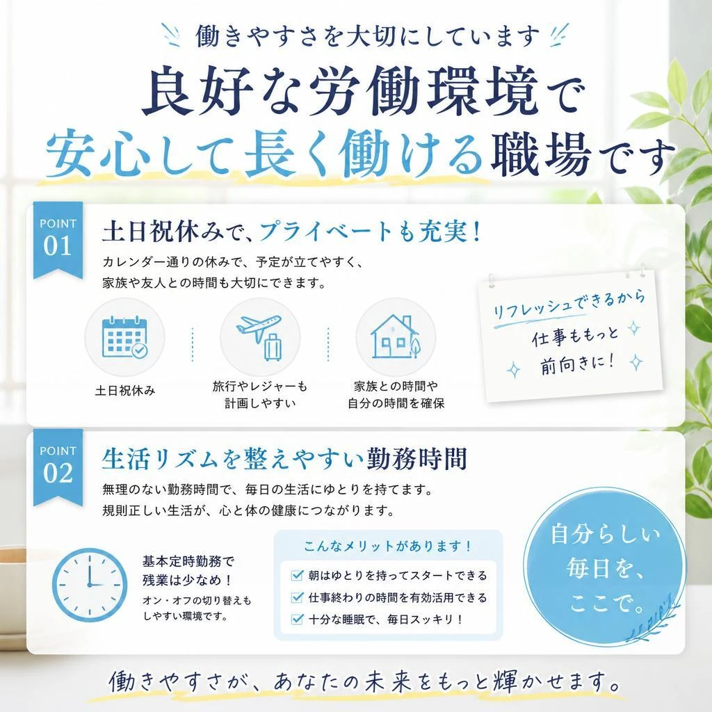 充実した職場環境！仕事とプライベートの両立
